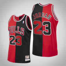 Men's Chicago Bulls Michael Jordan #23 Black Red Split Jersey