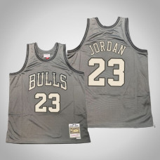 Men's Chicago Bulls Michael Jordan #23 Gray Hardwood Classics Throwback Metal Works Jersey