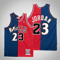 Men Bulls X Wizards Michael Jordan #23 Red Navy Retired Number Split Special Edition Jersey