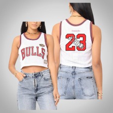 Bulls Michael Jordan 2021 Women's Mesh Crop Tank Top Jersey White